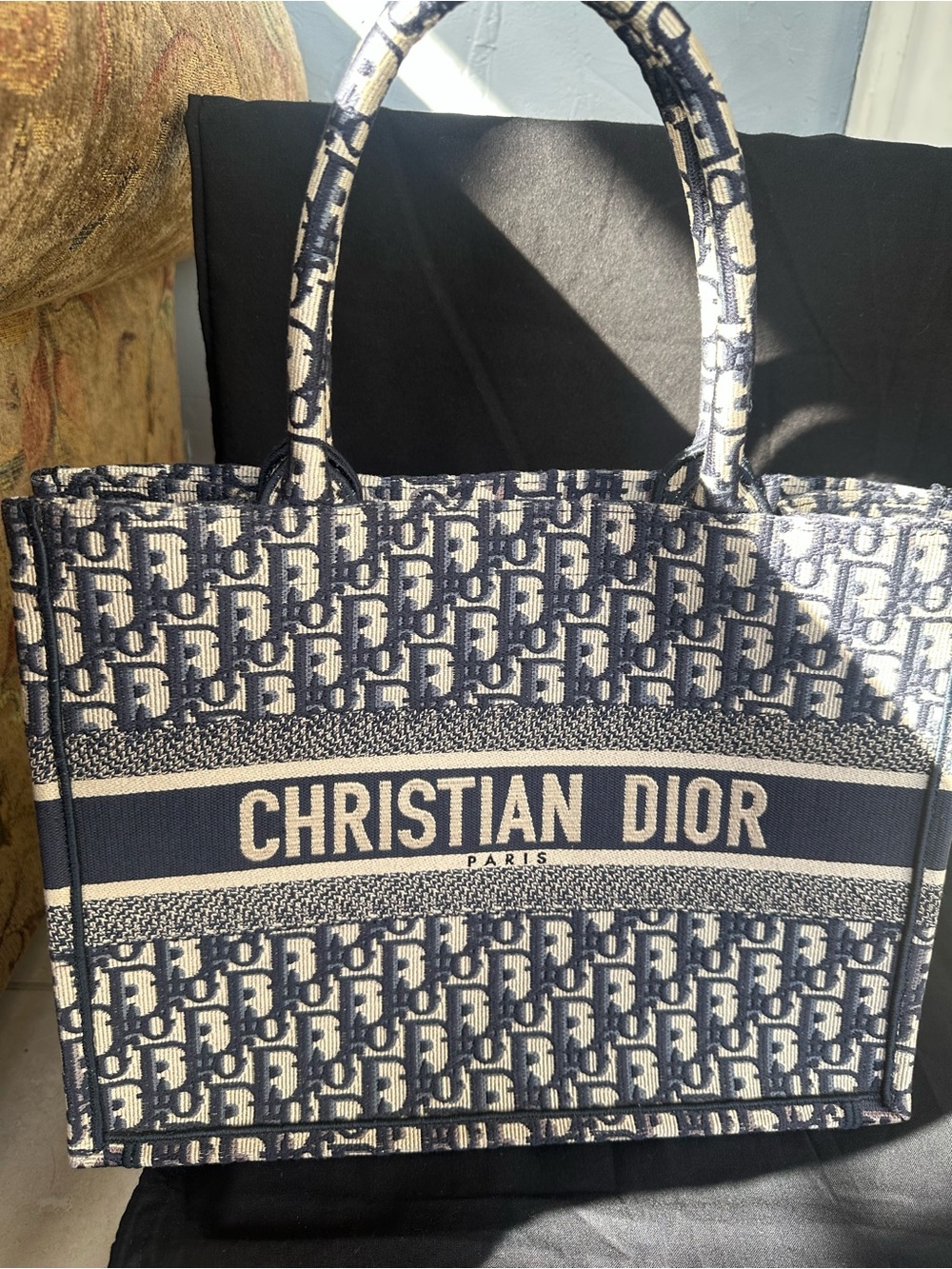 ✨Excellent Condition✨ Medium Navy and Beige Christian Dior Book Tote